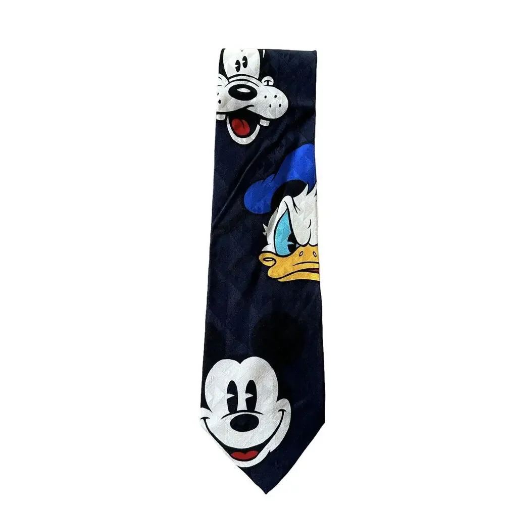 Disney Neck‎ Tie Mickey Goofy Donald Duck Dark Blue Preowned